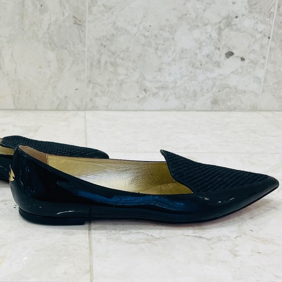 JIMMY CHOO {37.5} Loafers Black Patent Leather Fabric Pointed Toe - Picture 6 of 10